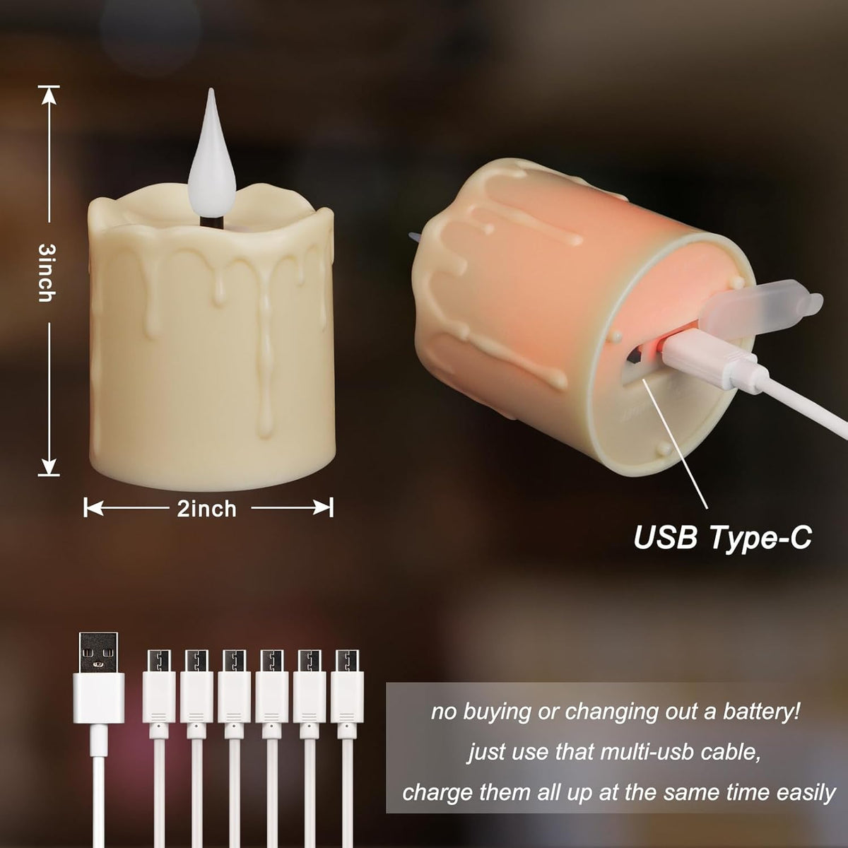 FREEPOWER Rechargeable Flameless LED Votive Candles with Timer Remote - 2'' x 3'' Waterproof