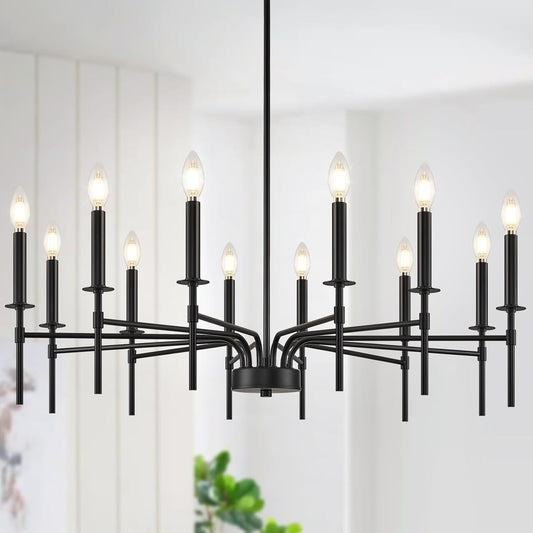 12 Light Black Chandelier Light Fixture, Modern Farmhouse Chandeliers for Dining Room Light