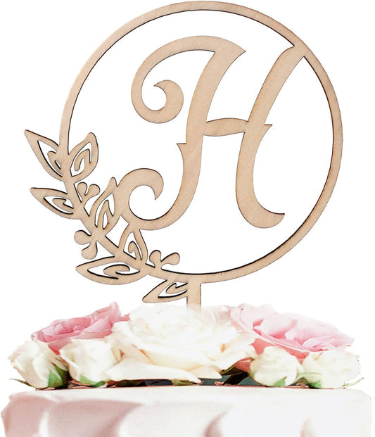 LINGTEER Personalized Inital Letter H Wooden Cake Topper Perfect for Birthday Rustic Wedding