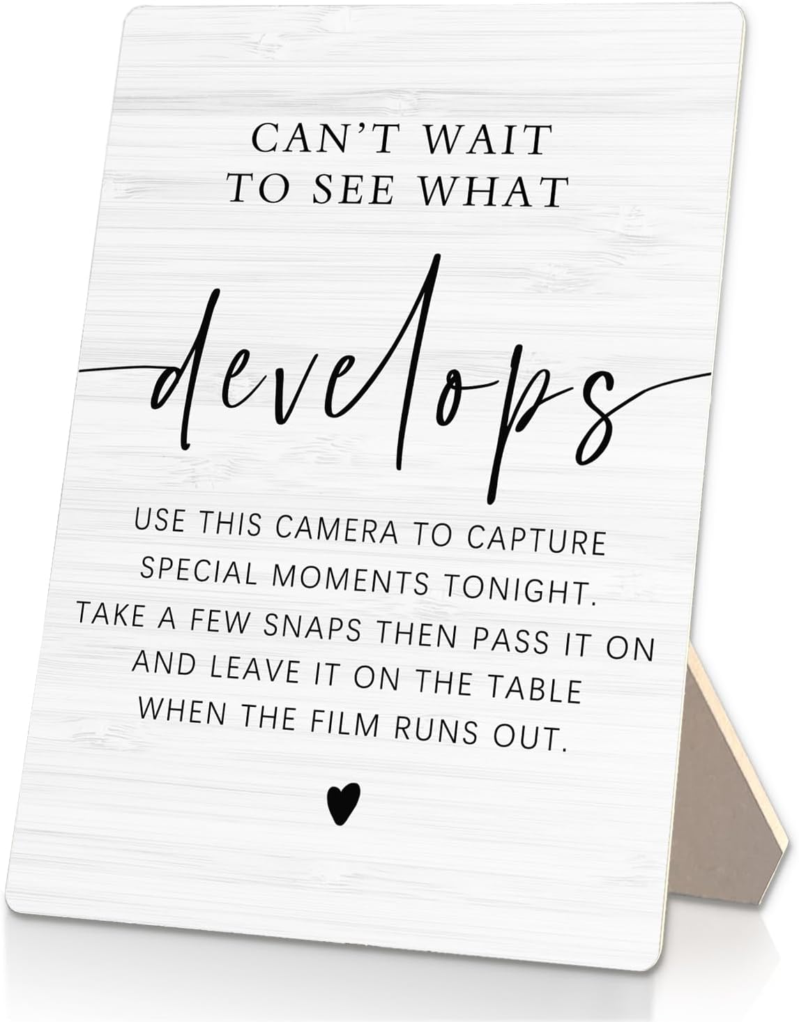 Can't Wait To See What Develops Wooden Stand 5x7inch, Wedding Camera Sign, Guest Photo Sign