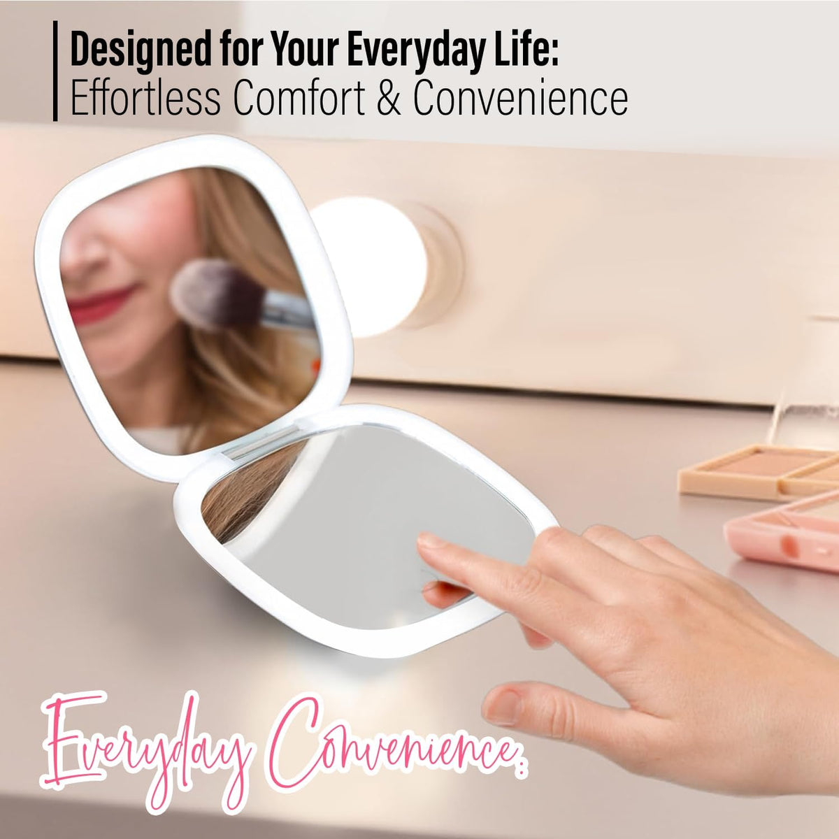 LED Compact Mirror – 1x & 10x Magnification | Travel Makeup Mirror with Adjustable Lighting |