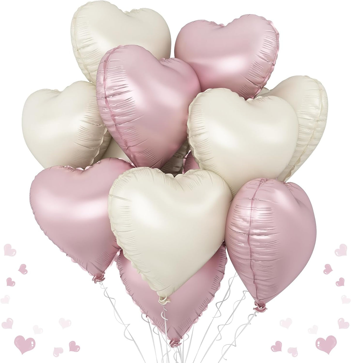 Pink White Heart Balloons, 18 Inch Baby Pink and Cream Helium Foil Heart Balloon 10Pcs Pastel Nude