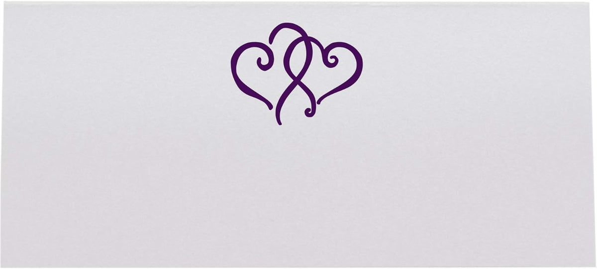 Linked Hearts Place Cards, Eggplant (Choose Color), Set of 150, Pre-cut and Scored - Wedding