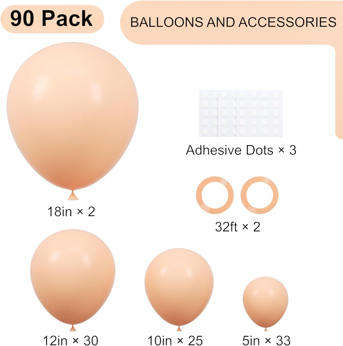 90pack Pastel Orange Balloons Different Size 18/12/10/5 Inch Orange Balloon Garland Arch Kit for