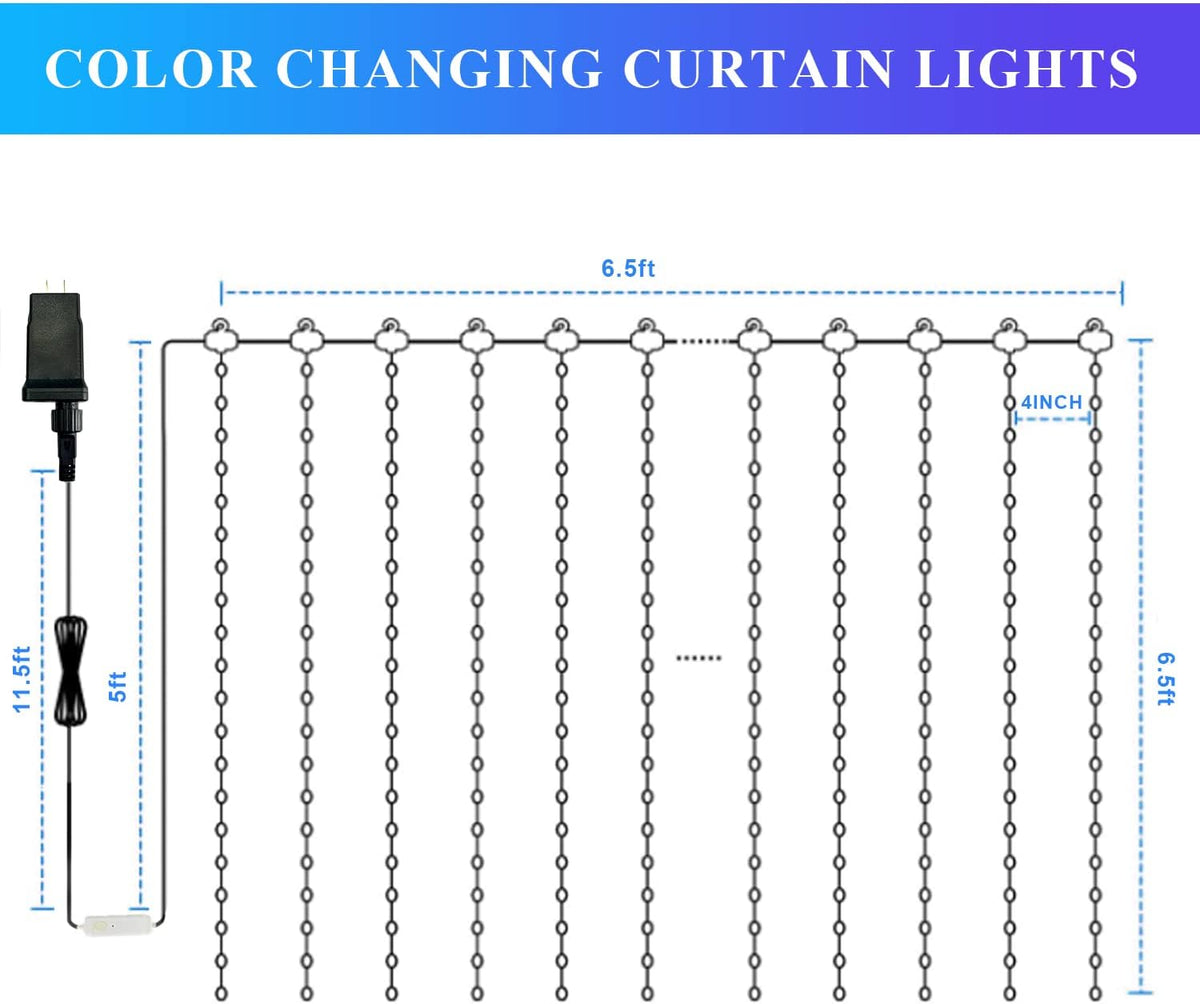 JMEXSUSS App-Controlled Color Changing Curtain Lights, 400 LED RGB String Lights for Halloween