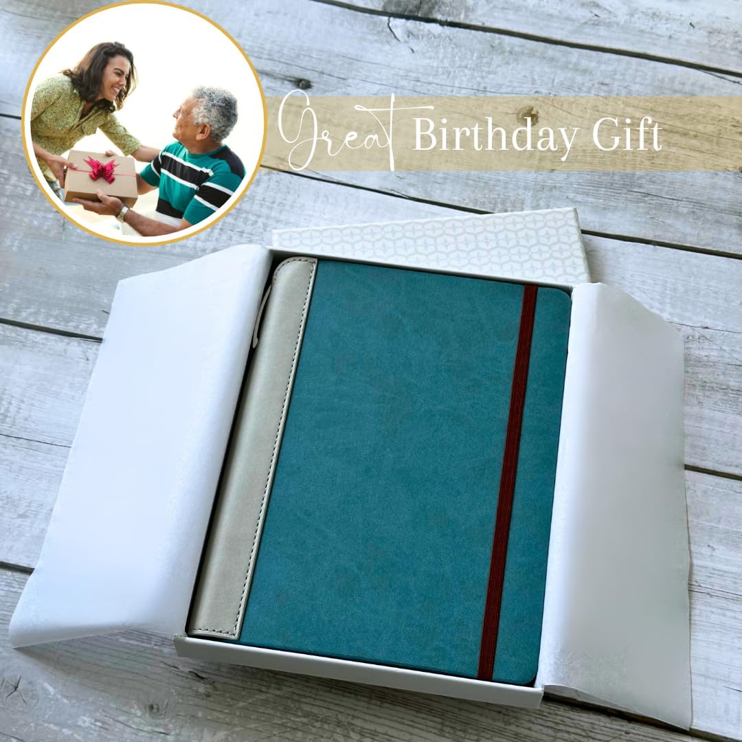 SETTINI® Lined Journal - Sleek Teal Journal for Writing Gift Set - Hardcover Vegan Leather