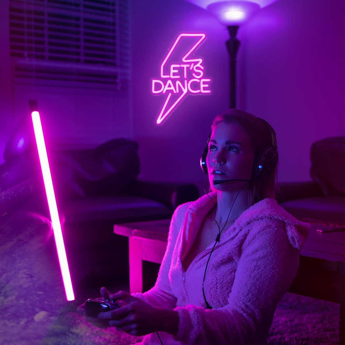 Let's Dance Neon Sign Pink Led Word Light Sign Lightning Bolt Neon Light Dance Light Up Signs