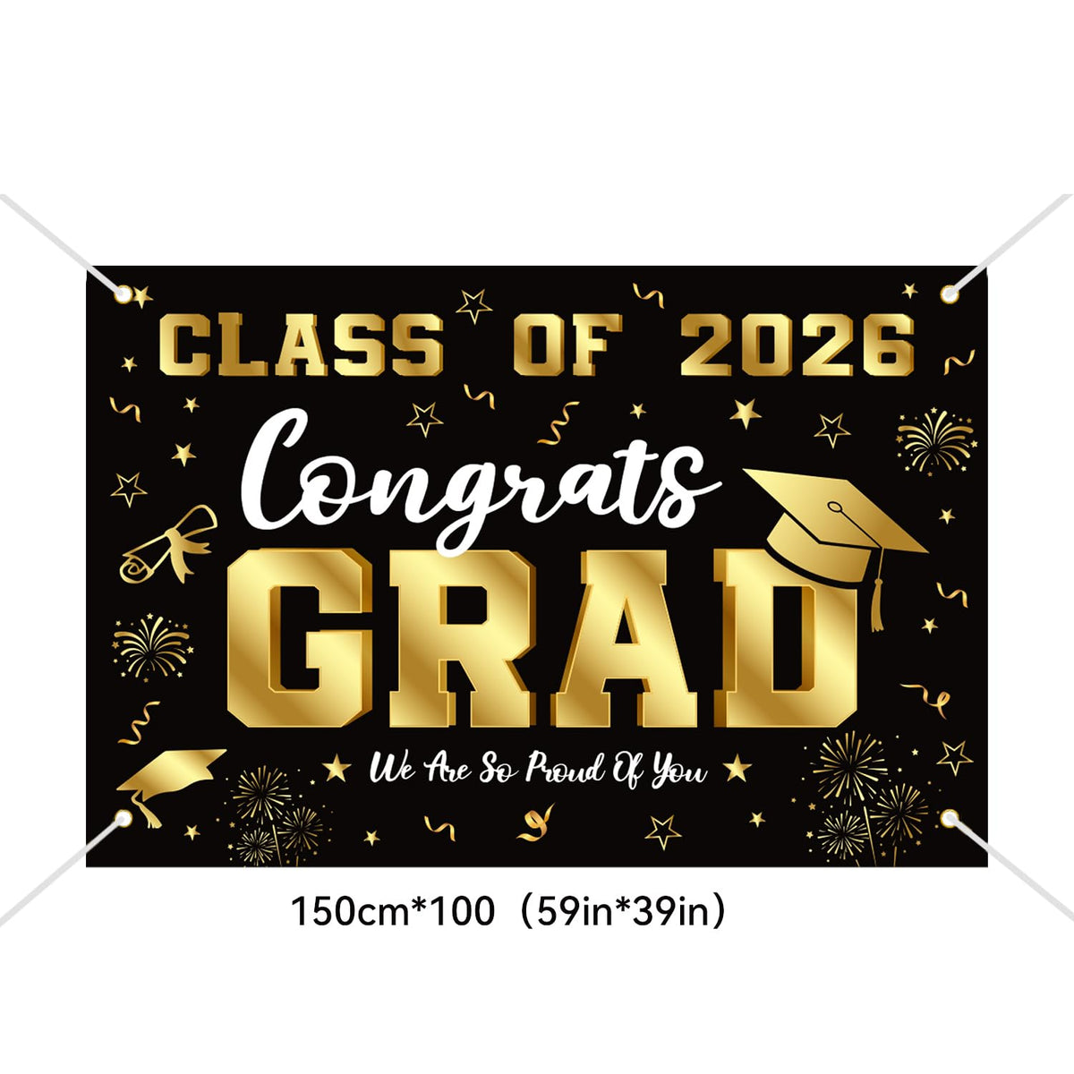 Graduation Decorations 2026 Set Black Gold, Congrats Grad Decor Set with Banner Backdrop Porch