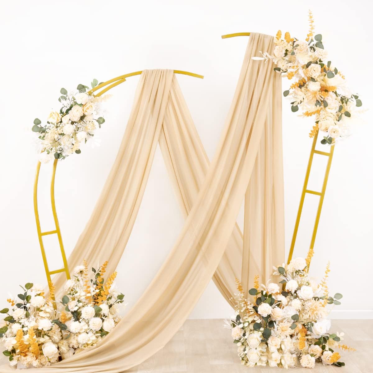 Socomi Wedding Arch Draping Fabric 1 Panel 29" x 19Ft Champagne Sheer Chiffon Curtain Drapes 6