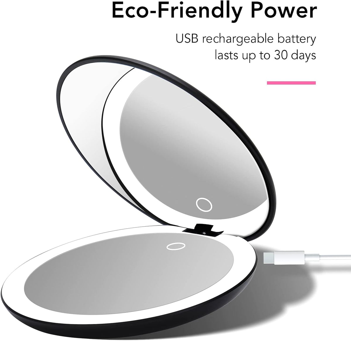 Fancii Taylor LED Lighted Travel Makeup Mirror, Rechargeable with 10x/1x Magnifying & 3 Light
