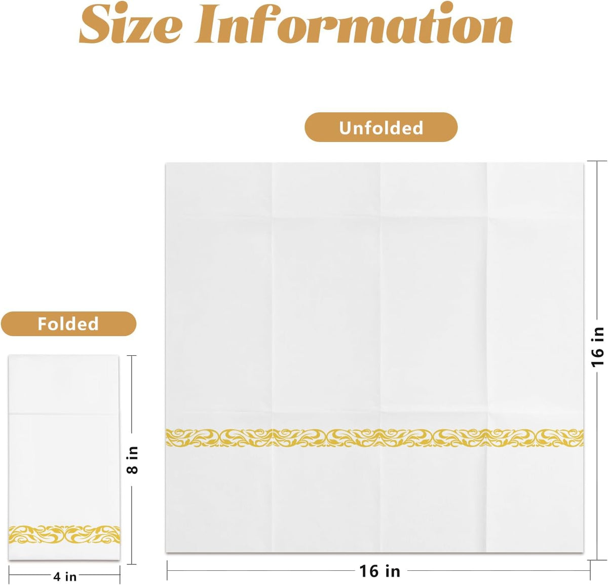 KAMMAK White Dinner Paper Napkins with Pocket Disposable 100 Pack Yellow Trim Linen Feel Wedding