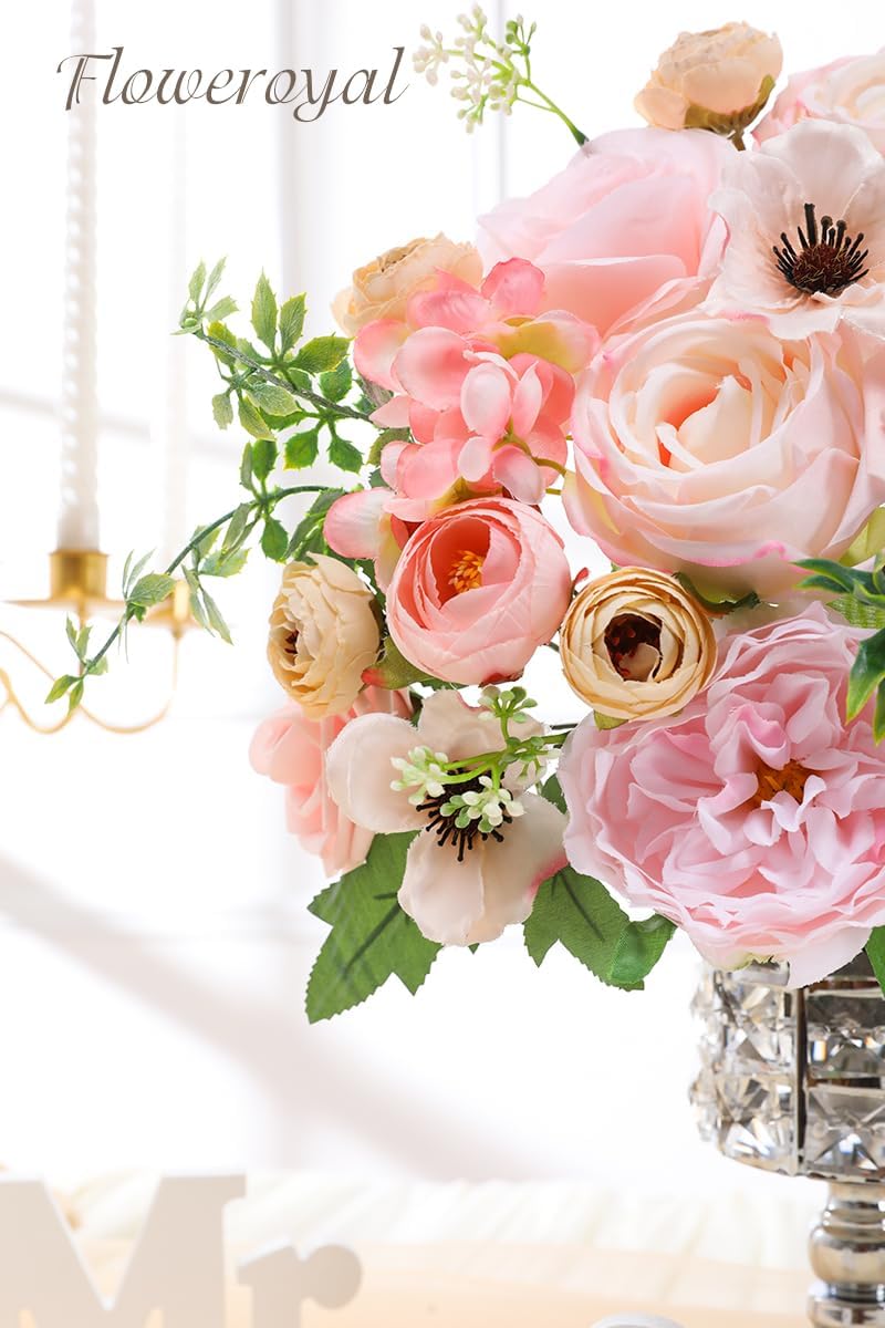Floweroyal Artificial Flowers Combo Pink Flowers Mix Silk Flowers Roses Peonies with Stems for DIY