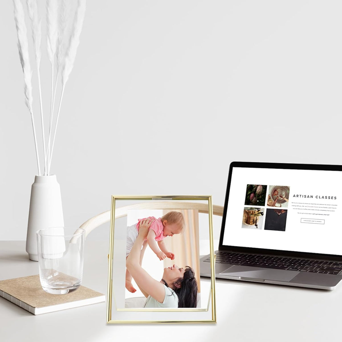 Gold Floating Frame (6"x8", Vertical), For Picture 5x7, 4x6, 3x5, Tabletop Shelf Photo Frame