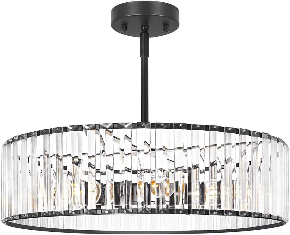 Modern Crystal Chandelier, 6-light Dinning Room Light Fixture, Round Pendant Light Kitchen Island
