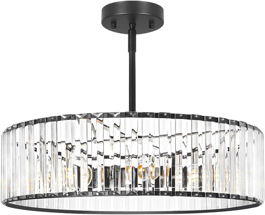 Modern Crystal Chandelier, 6-light Dinning Room Light Fixture, Round Pendant Light Kitchen Island