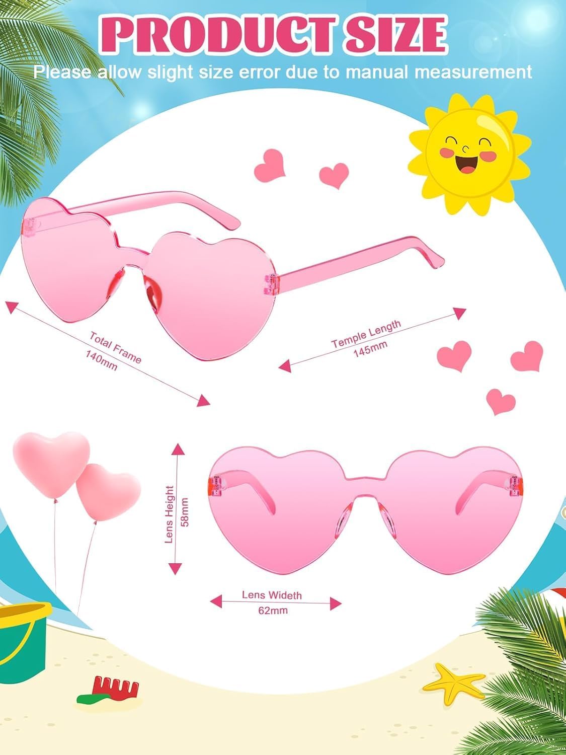12 Pairs Heart Shaped Sunglasses for Women Colorful Glasses Fun Trendy Transparent Heart Sunglasses