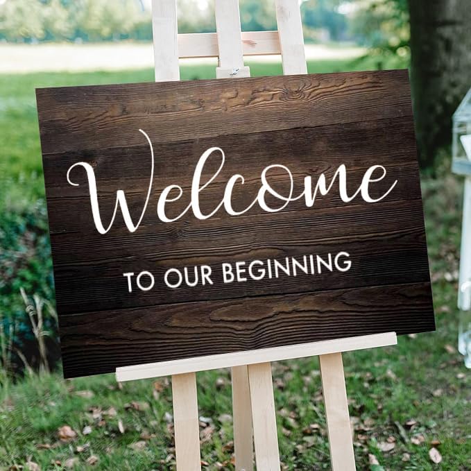 Rustic Wooden Signs Welcome to Our Beginning Wedding Sign with Name and Date Custom Rustic Wedding