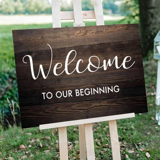 Rustic Wooden Signs Welcome to Our Beginning Wedding Sign with Name and Date Custom Rustic Wedding