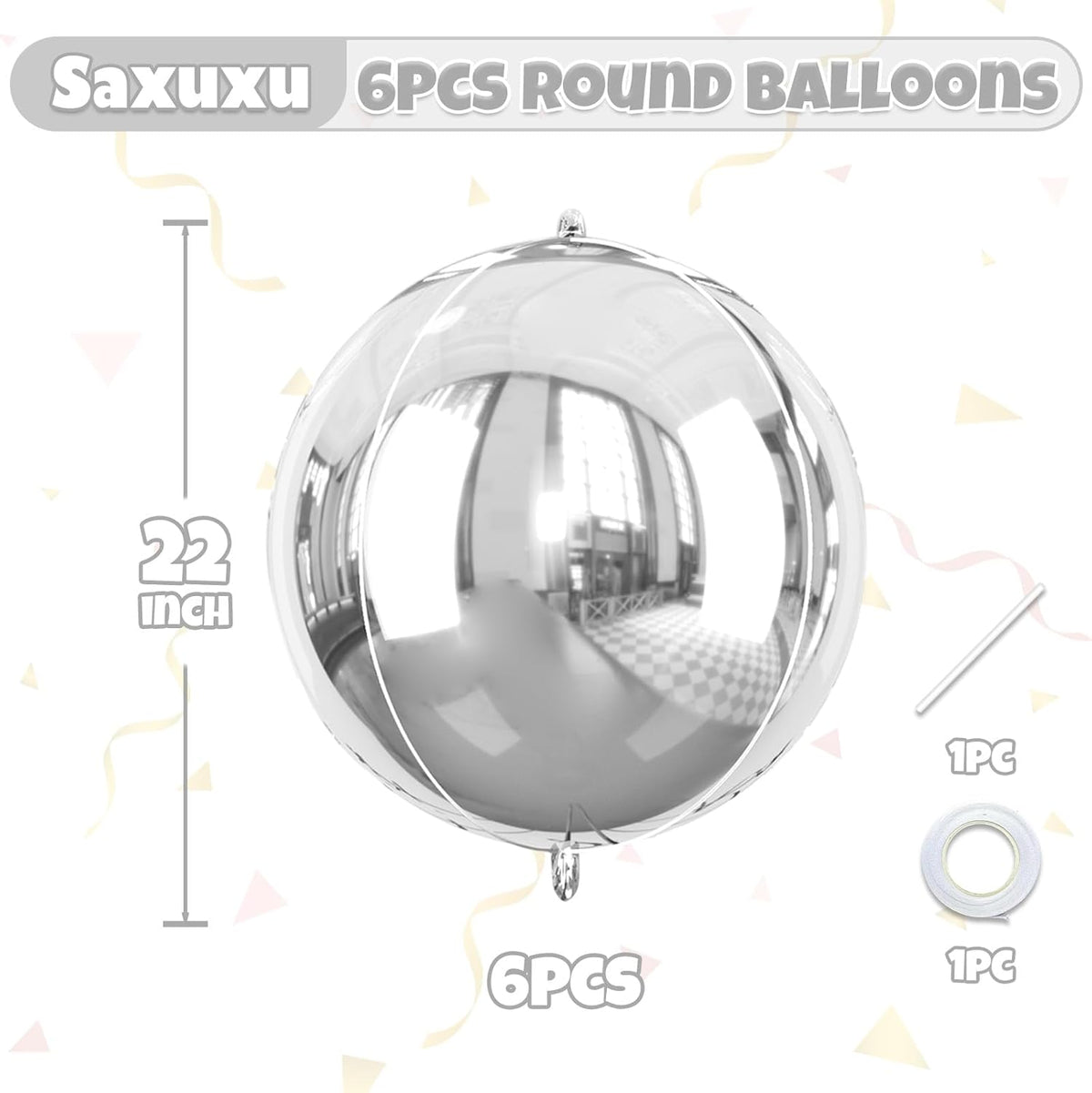 Giant 4D Foil Balloons, 6Pcs Large Metallic Silver Round Balloons, 22 Inch Big Round Foil Balloon