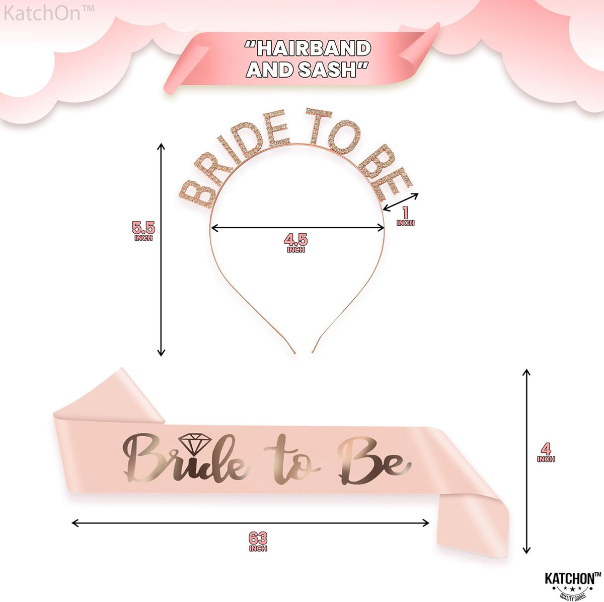 KatchOn, Rose Gold Bride to be Sash and Headband - Pack of 2 | Bride Sash and Tiara for