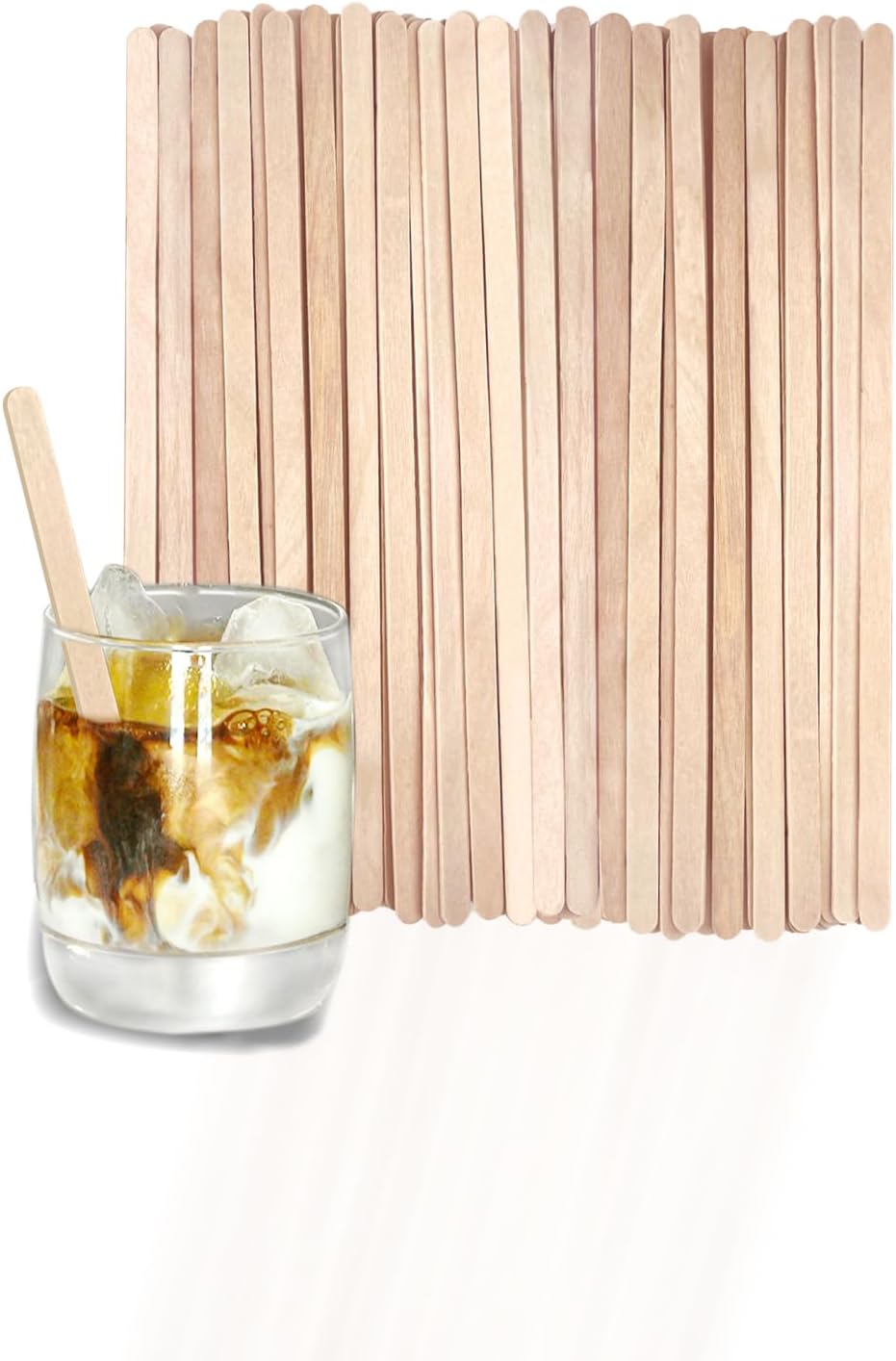 110 Pack Birch Wood Coffee Stirrers, 7.5 Inch Sturdy Coffee Stir Sticks, Smooth Round Ends