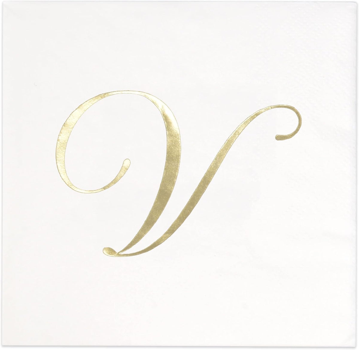 Gift Boutique 100 Gold Monogram Cocktail, Letter V Disposable Paper Pack Elegant Metallic Golden