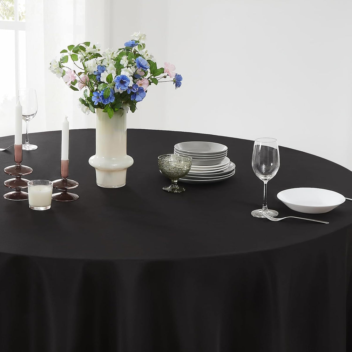 Round Tablecloth 120 Inch 8 Pack Black Tablecloths Washable Decorative Linen Polyester Table