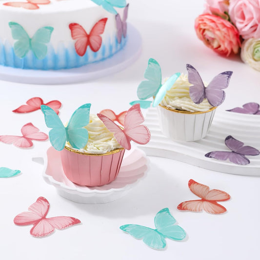 48Pcs Edible Butterflies Cake Toppers 2" Wafer Paper Butterfly for Cake Cupcake Decorations