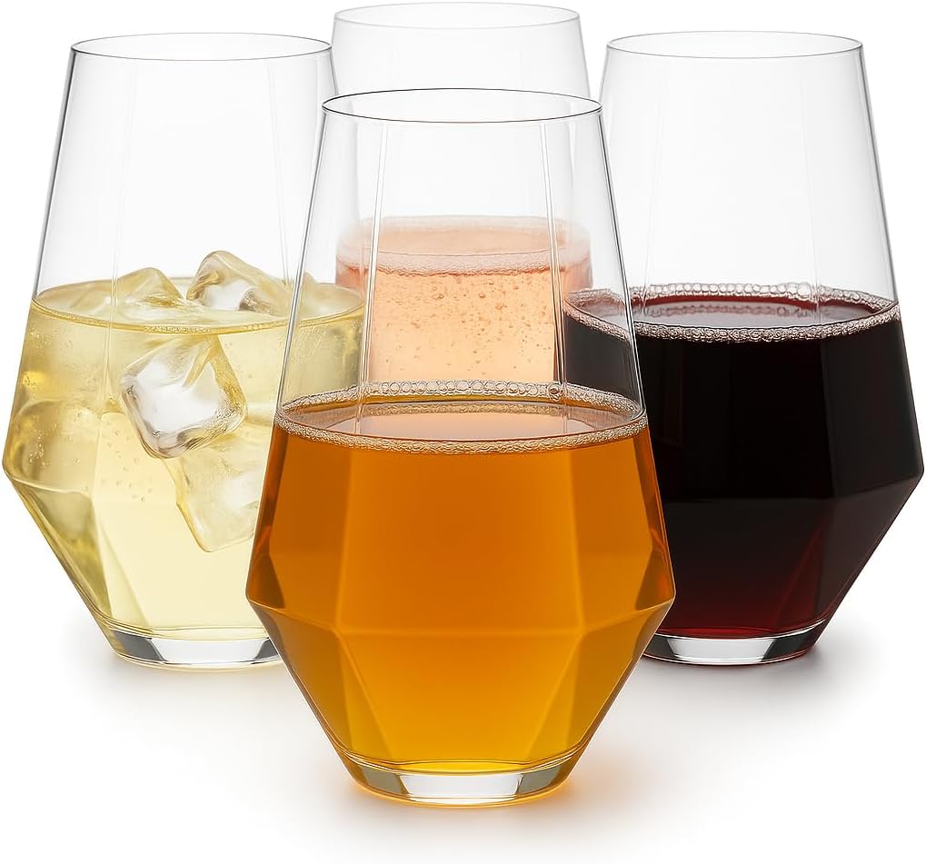 Oojami 48 Pack Diamond Clear Unbreakable Stemless Plastic Glasses 24 9oz Stemless Champagne Flutes