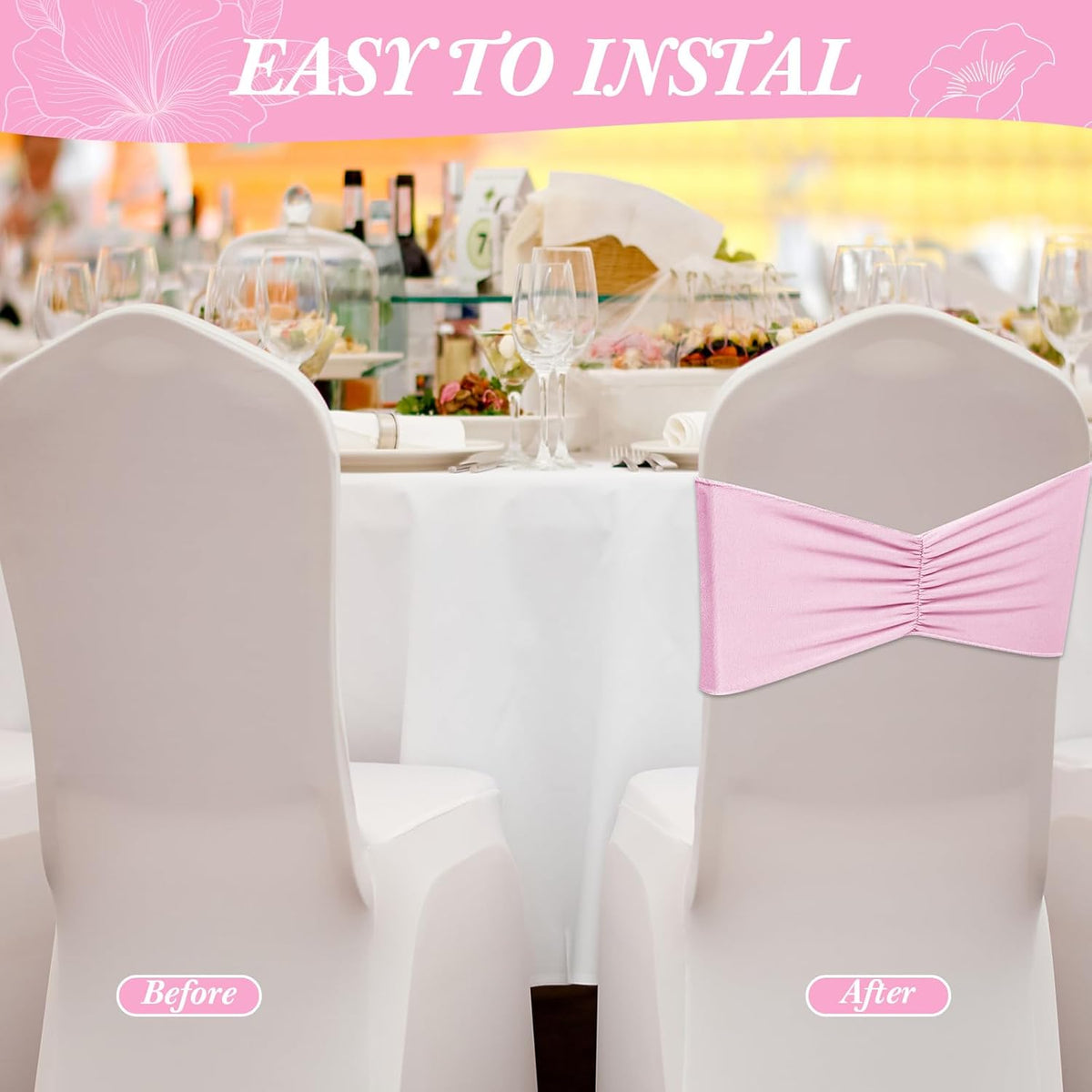 Moukeren 100 Pcs Spandex Chair Sashes Bows Chair Bands Slider Sashes for Chair Covers Elastic Chair