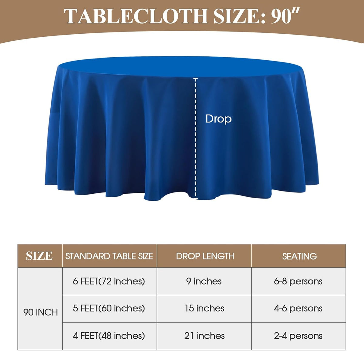 Round Tablecloth 2 Pack 90 Inch Royal Blue Tablecloths Washable Decorative Linen Polyester Table