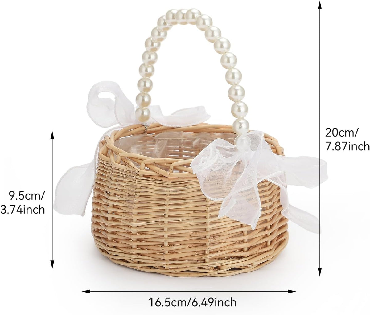 Wicker Rattan Flower Girl Basket Rustic Wedding Flower Girl Basket with Pearl Handle Small Flower