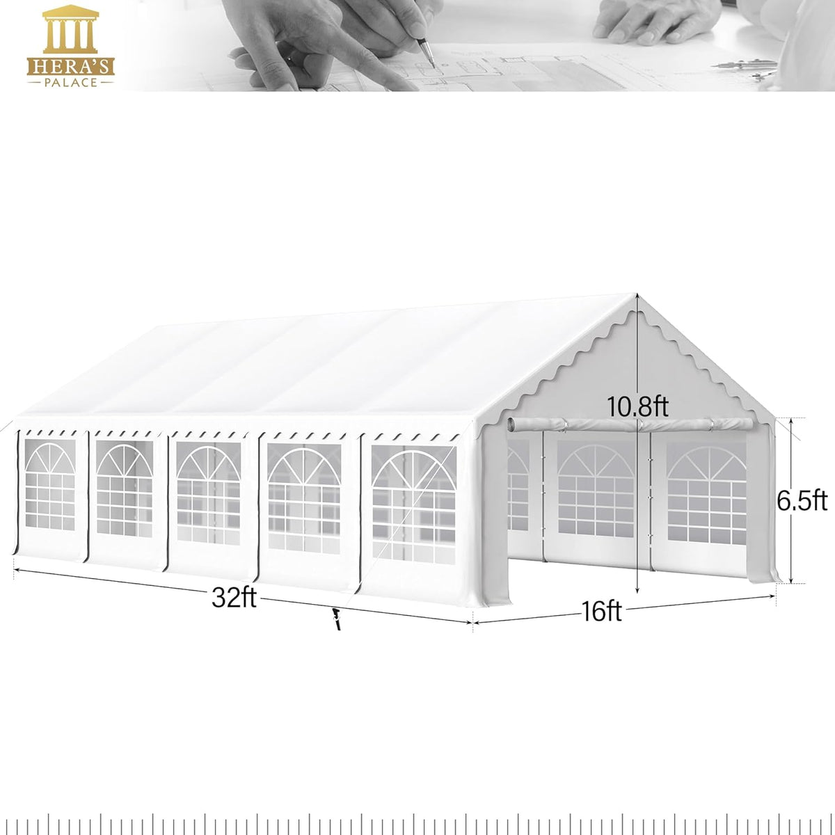 HERA'S PALACE 16'x 32' Outdoor Tents for Parties Large Canopy Tent with 12 Removable Sidewalls