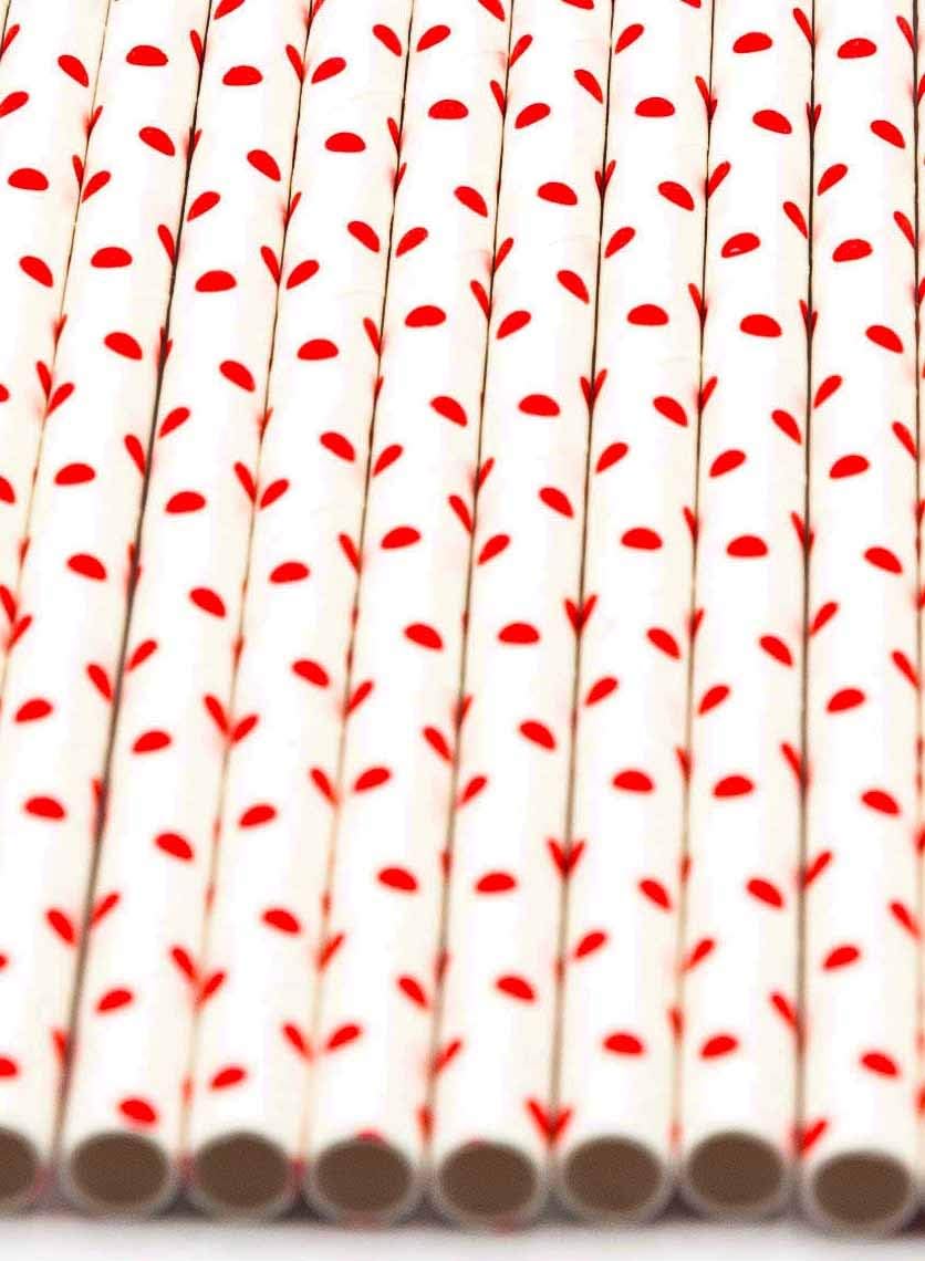 Pack of 300 Red Polka Dot Biodegradable 4-Ply Paper Drinking Straws (Compostable, Non-toxic