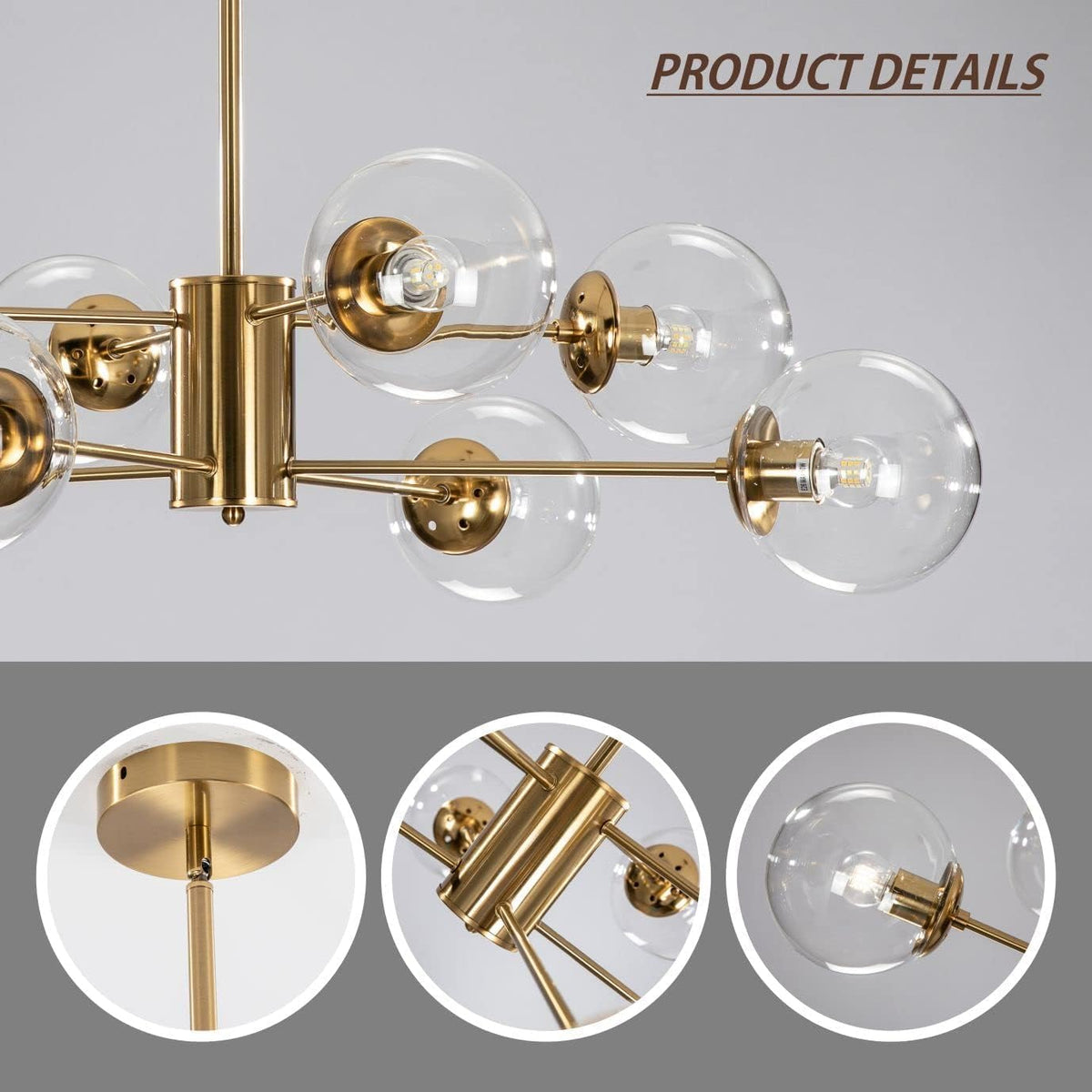 KCO Lighting Modern Sputnik Chandelier 8-Light Clear Glass Globe Ceiling Pendant Light Mid Century