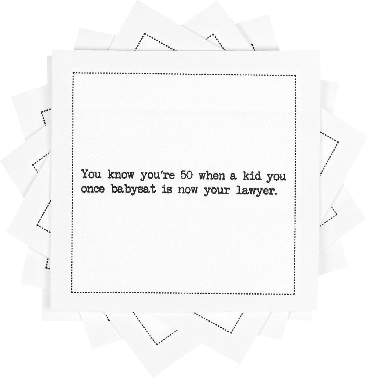 Five Star Napkins 50th Birthday Quotes White Cotton Cocktail Napkins, Beverage Napkins, Bar