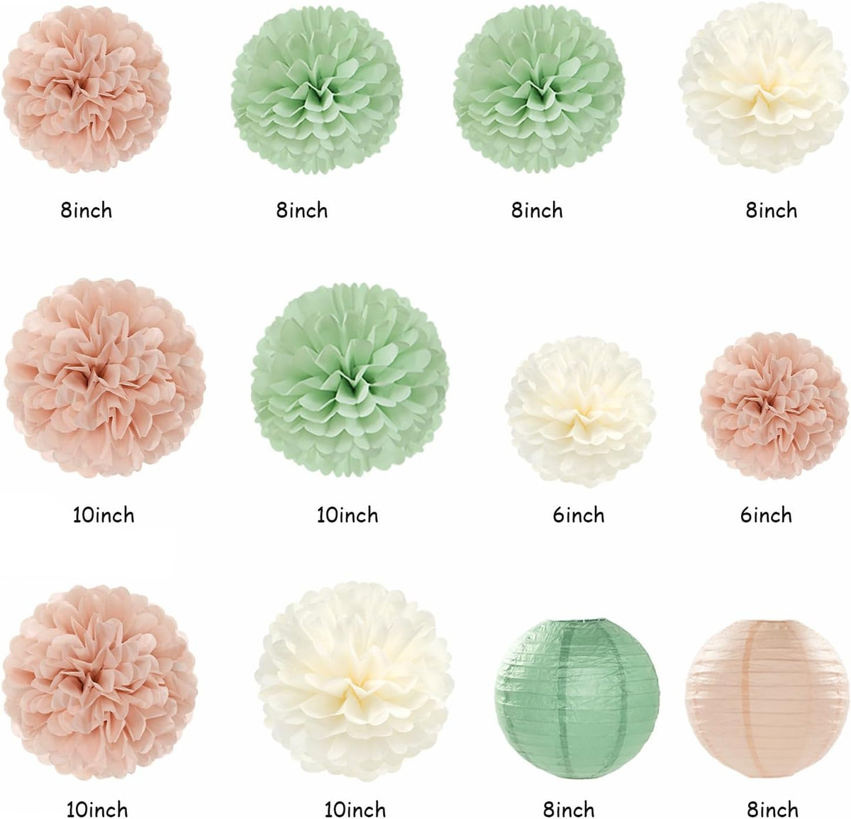 Sage-Green Pink First Happy Birthday Party-Decorations - 22pcs 18th Women Girls Paper Lanterns