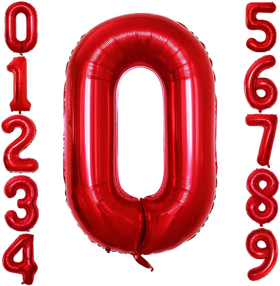 GOER Red Foil Balloons Number 0 for 10th 20th 30th 40th 50th 60th 70th 80th 90th 100th Birthday