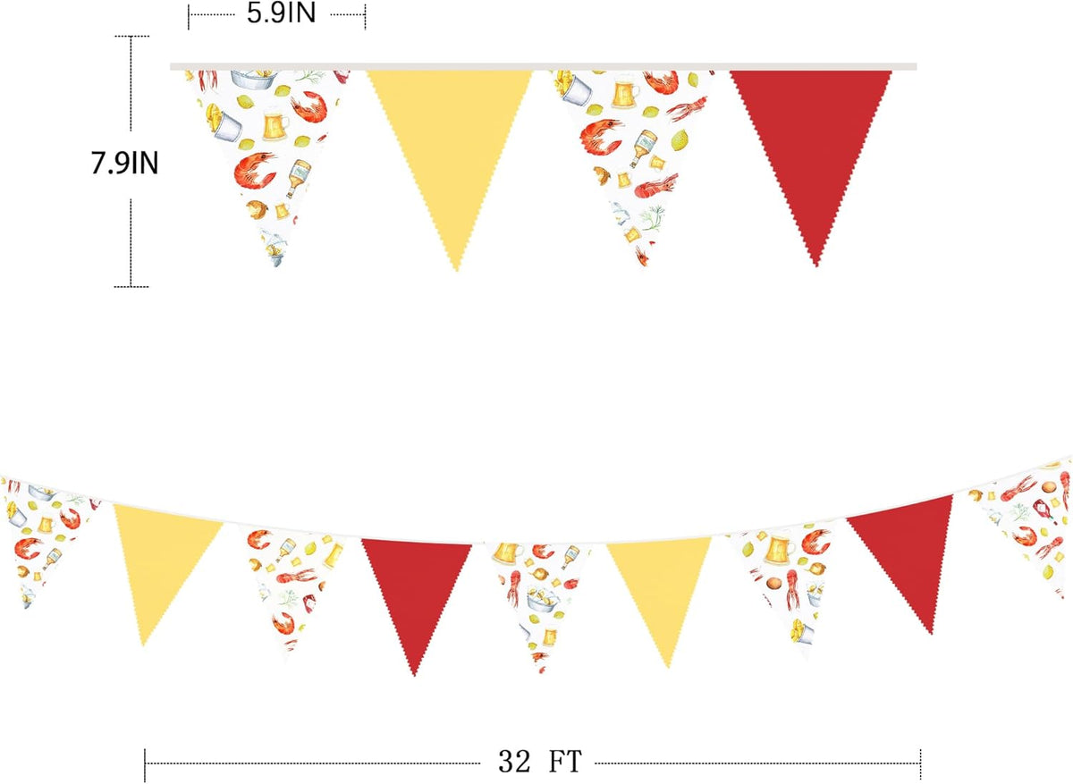 32Ft Crawfish Boil Party Decorations Red Yellow Beer Crawfish Pennant Banner Fabric Triangle Flag