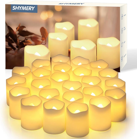 SHYMERY Flameless Votive Candles,Flameless Flickering Electric Fake Candle,24 Pack 200+Hour Battery