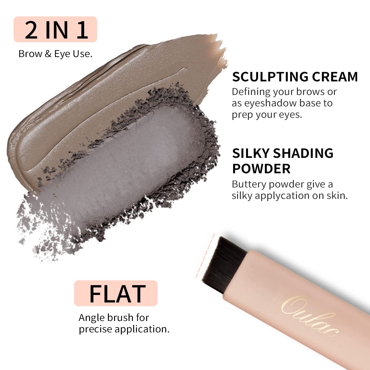 Oulac Waterproof Eyebrow Powder Kit with Brow Brush 2 in1 Long Lasting Instant Eyebrow Pomade &