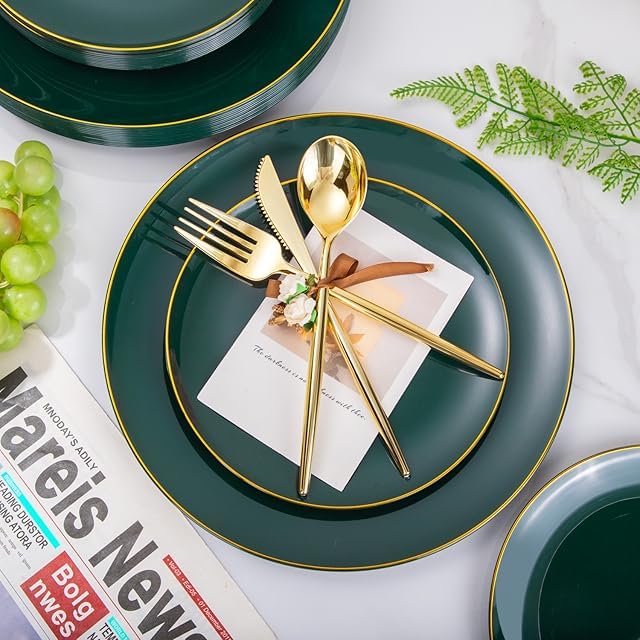 I00000 150Pcs Green Plastic Plates,Premium Disposable Plates for Wedding