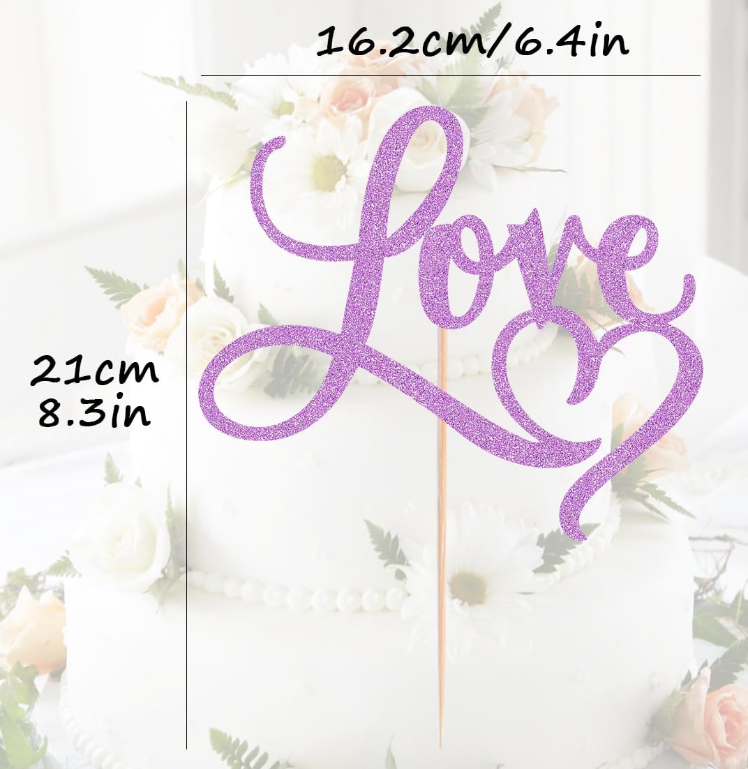 Love Cake Topper - Purple Glitter Paper Wedding Cake Decoration Supplies, Perfect for Bridal