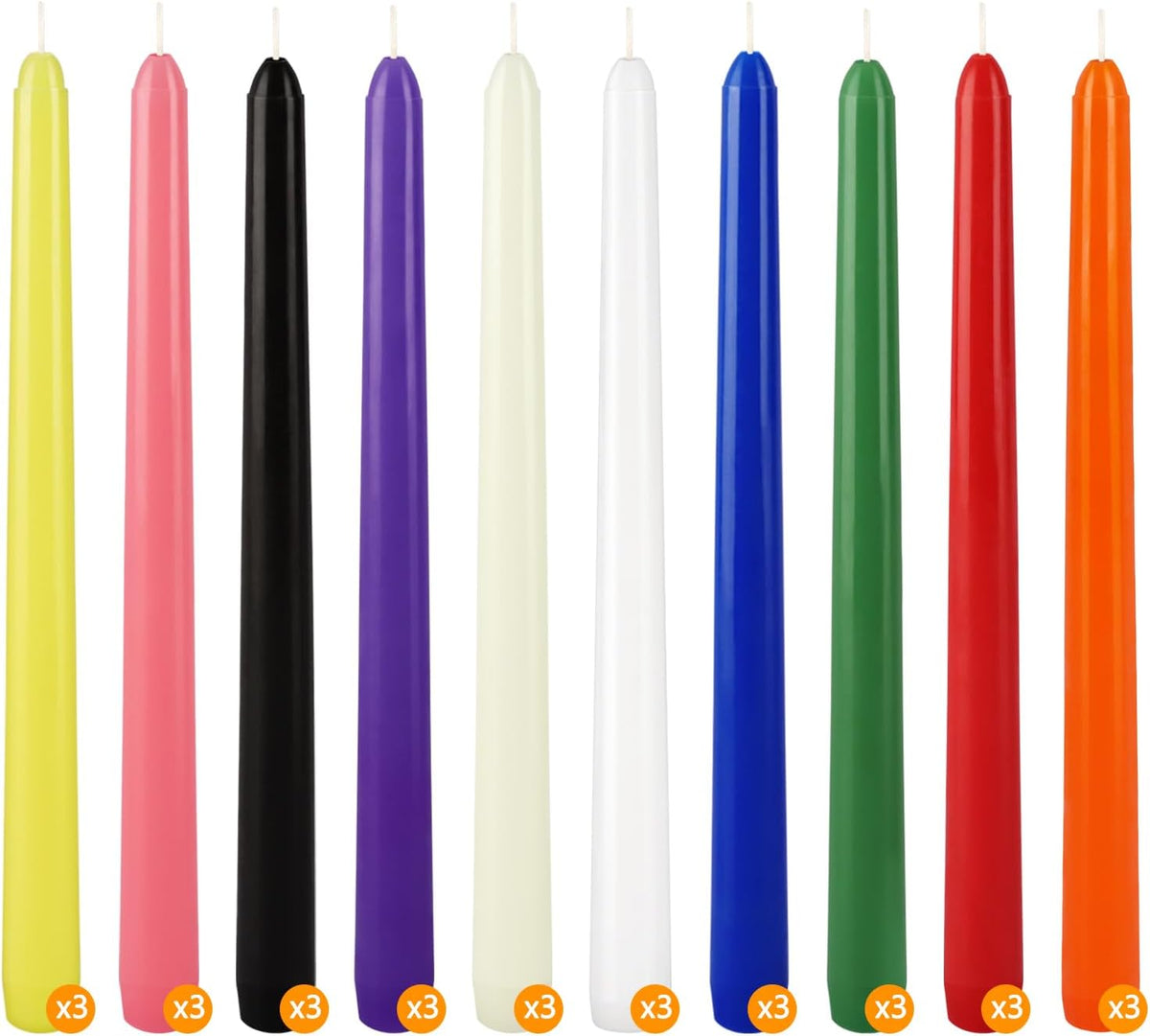 30-Pack 10-Color Taper Candles - 10 Inch Dripless & 10-Hour Burn｜Wedding/Birthday/Home Decor with