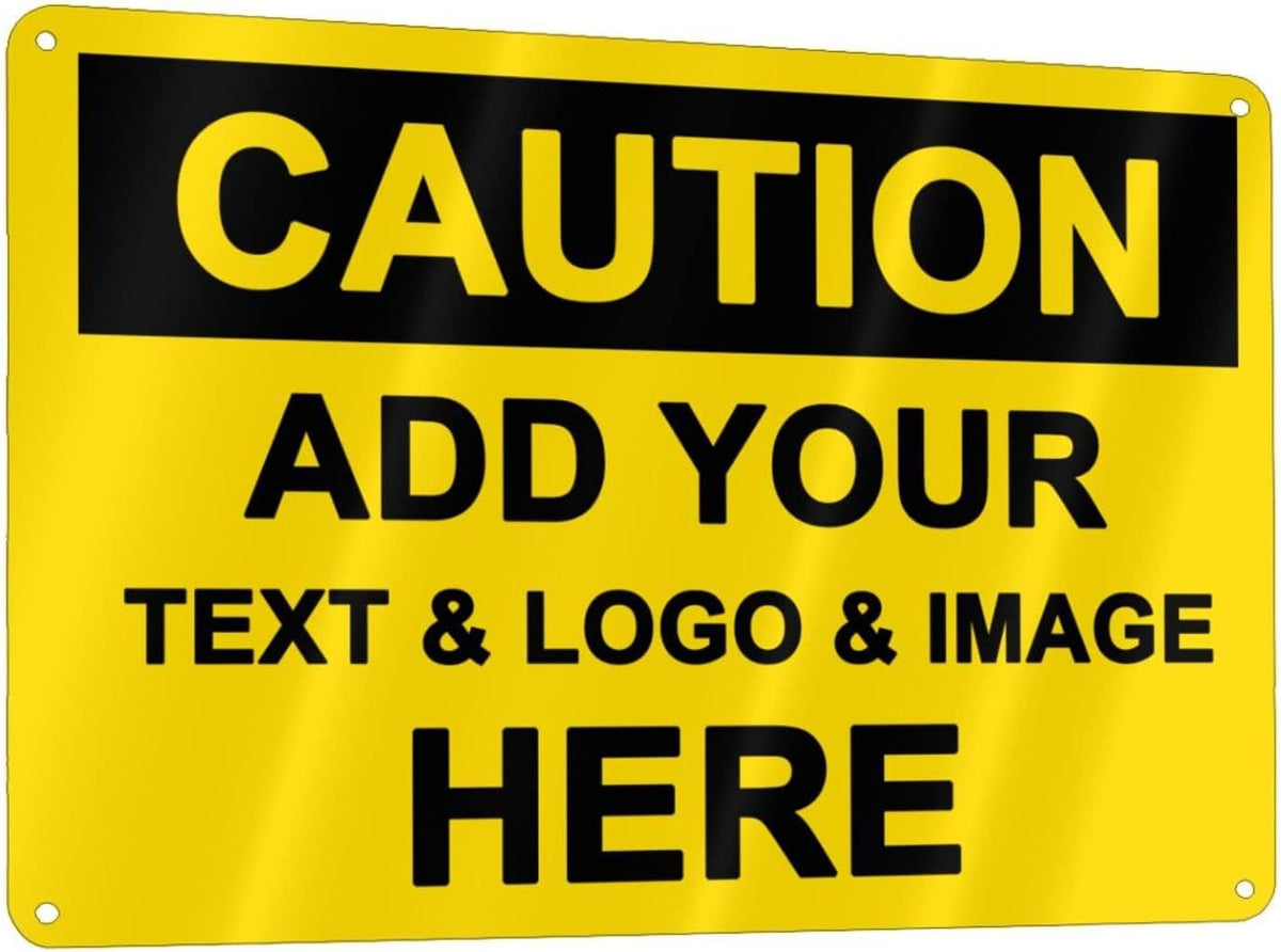 Custom Caution Signs Outdoor Metal - 12 x 8 Personalized Aluminum Warning Signs Rust-Proof Beware