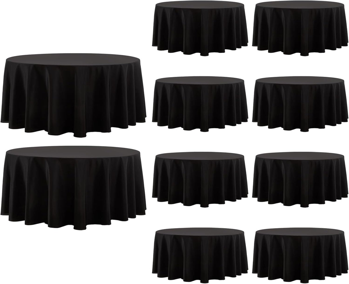 Round Tablecloth 132 Inch 10 Pack Black Tablecloths Washable Decorative Linen Polyester Table