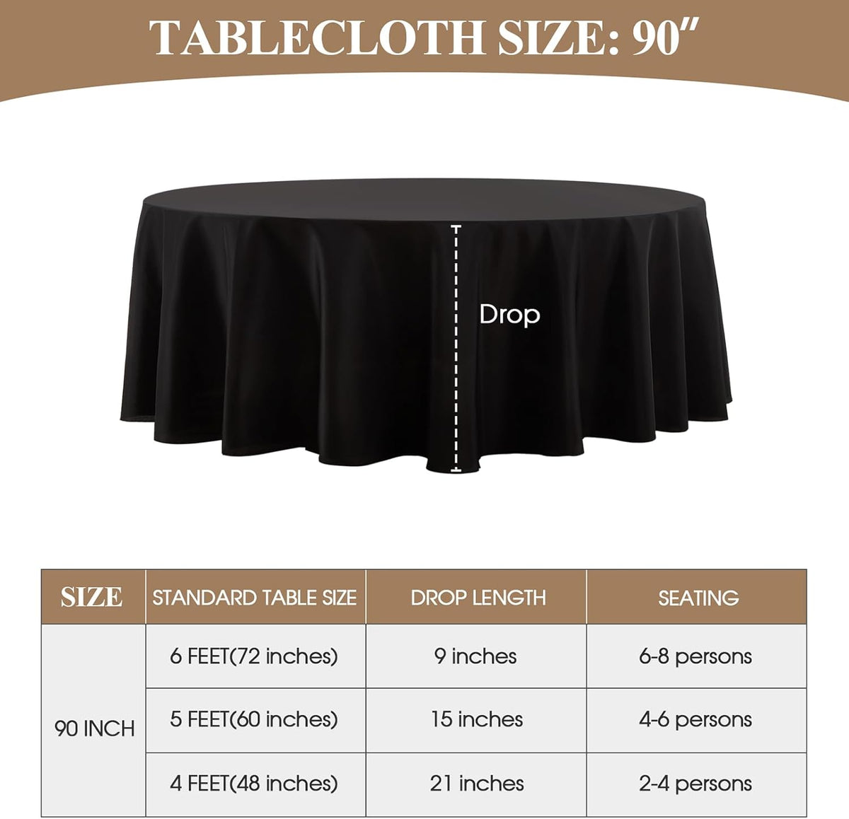 Round Tablecloth 10 Pack 90 Inch Black Tablecloths Washable Decorative Linen Polyester Table