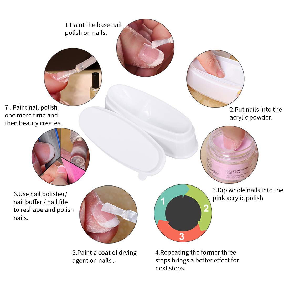 ABS Durable Easy French Dip Tray Dipping Powder Container Dual Use for Short Extended Nails Molding