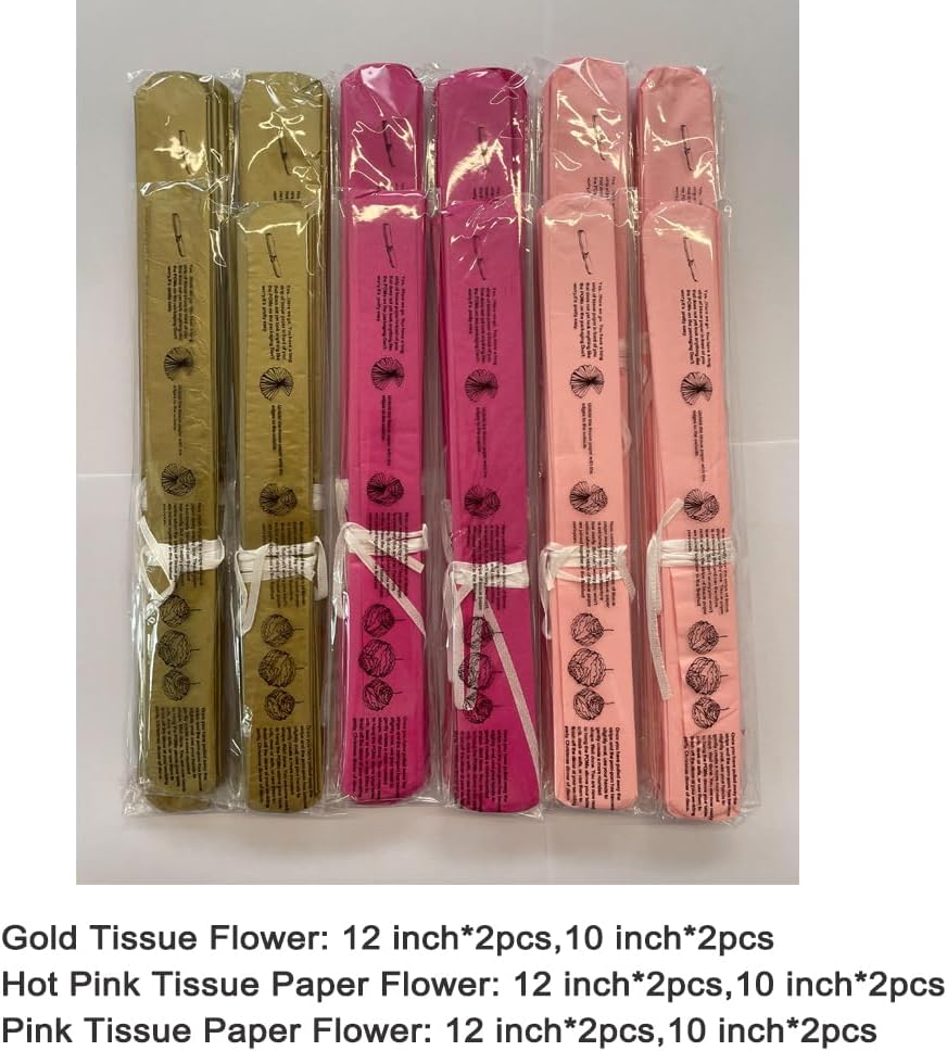 Gold Hot Pink and Pink Paper Flower Tissue Pom Poms for Baby Shower Bridal Engagement Bachelor