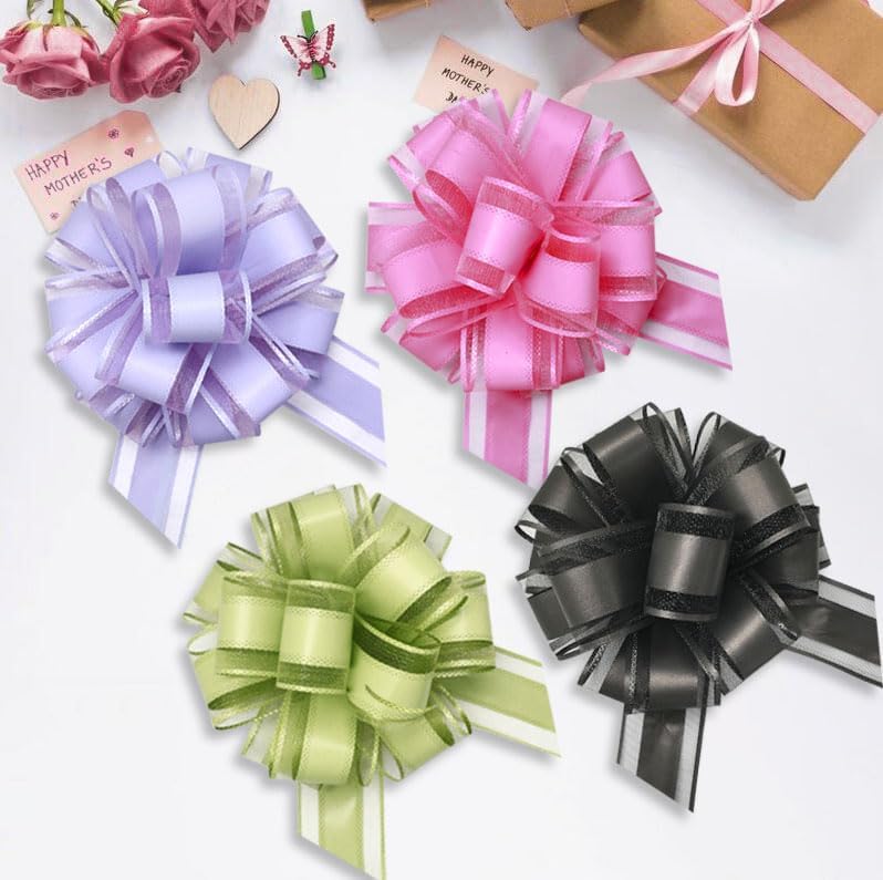 6 Count Pink Organza Satin Pull Bows, 6 inches, Wedding, Bridal Shower, Baby Shower, Modern Style